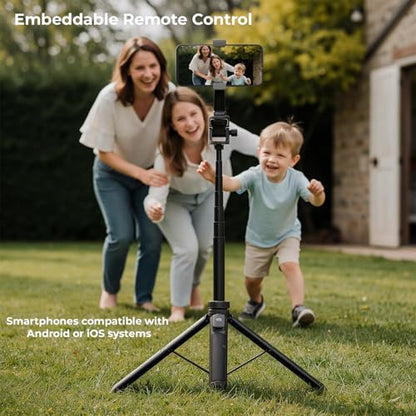 70" Selfie Stick Tripod for Gopro Action Camera, Lightweight Phone Tripod Stand with Wireless Remote & Phone Holder, Compatible with iPhone, GoPro, DJI, Insta360