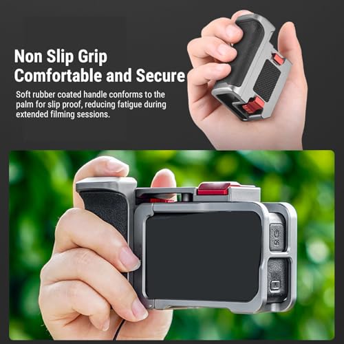 Fockety Action Camera Cage, Protective Frame Metal Video Rig with Cold Shoe, Shutter with Mic Handle Grip Magnetic Adapter Mount Protective Cage for 5 4 3 Pro Action Camera