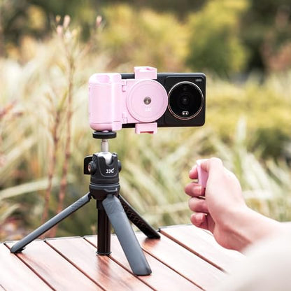 Phone Camera Grip Smartphone Photography Shooting Clip with Tripod Mount & Detachable Wireless Shutter Remote Control, Phone Selfie Grip Handle Stand for iPhone Samsung Android Phone Vlog Video Pink - color: Pink