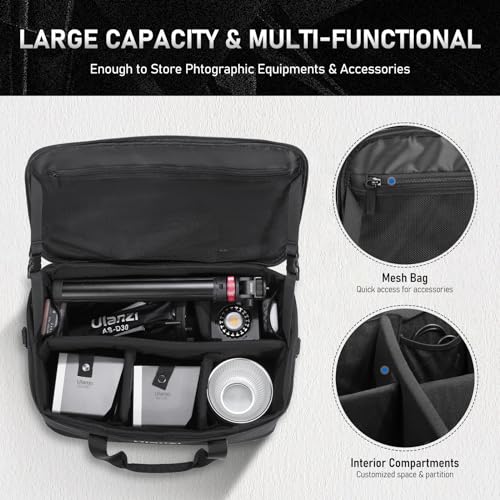 ULANZI Carrying Bag with Movable Foam Padded for Studio Light, Light Stands, Mini Softboxes, Durable Oxford Cloth Transit Bag Travel Case with Shoulder Strap & Handle, 17.13'' x 10.83'' x 8.27'',OM-01