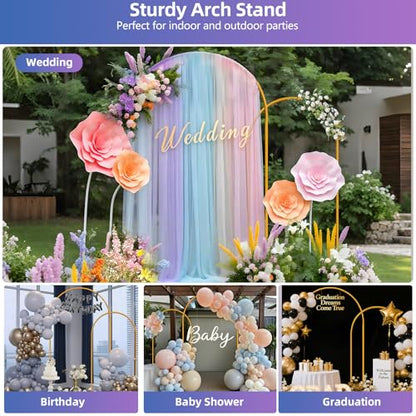 Hemmotop Gold Metal Arch Backdrop Stand Set of 2, 7.2ft and 6ft | Pieces are Labeled for Easy Assembly, Ground Stakes for Stable Base, Versatile for Wedding, Bridal Shower, Party Decoration - size: 7.2ft, 6ft