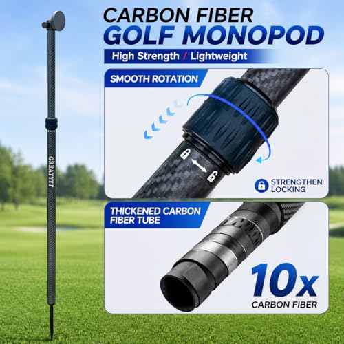 Carbon Fiber Monopod Golf Swing Recorder - Ultra Lightweight with MagSafe Magnetic Holder - Adjustable 32-55" Height - Ground Spike - Training Aid for iPhone Android