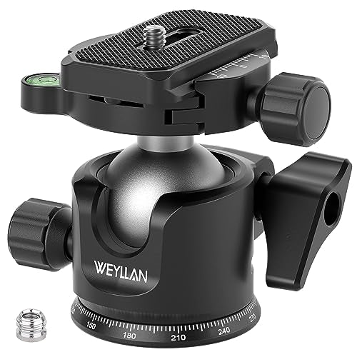 WEYLLAN Low Profile Ball Head - 36mm Metal Panoramic Camera Mount With Arca 1/4'' Quick Release Plate for Tripod Monopod - Max Load 33lbs/15kg