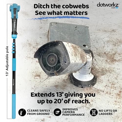 DomeWizard™ Compact Security Camera Cleaning Kit with Pole – Streak-Free Lens Cleaner for Dome, PTZ, Mini Dome & Bullet Cameras – Reusable Microfiber Mitt + 8oz Cleaning Solution - size: 13' Cleaning Kit