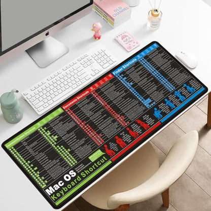 MacOS Keyboard Shortcut Mouse Pad, Large Mac Shortcuts Cheat Sheet Desk Mat, Non-Slip Rubber Base, Sewn Edges, Washable, XXL 31.5"x11.8"x0.1" - color: 11mac
