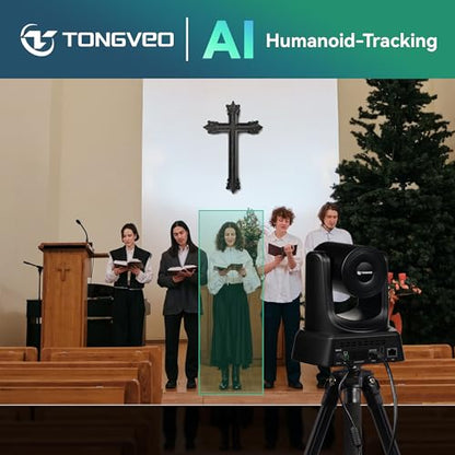 TONGVEO AI Auto-Tracking PTZ Conference Camera System with Bluetooth Microphones, 3X Optical Zoom USB3.0 1080P 60fps, 93° Wide-Angle All-in-One Video Conference Solution for Church & Office