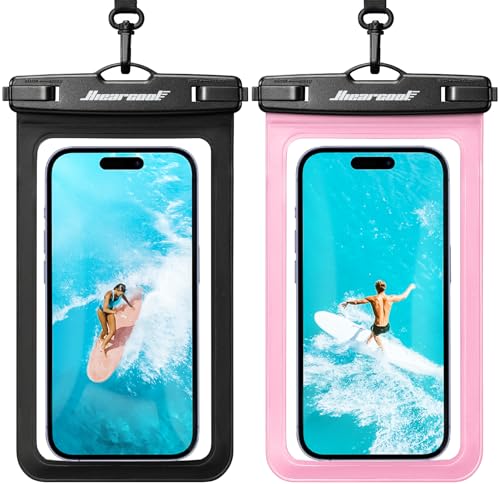 Hiearcool Universal Waterproof Case, Waterproof Phone Pouch Compatible for iPhone 17 16 15 14 13 Pro Max XS Plus Samsung Galaxy S22 Cellphone Up to 8.9", IPX8 Cellphone Beach Bag for Travel - 2 Pack - color: Black & Pink