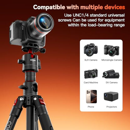 COMAN 72" Overhead Tripod, Camera Tripod with Center Column and 360 Degree Ball Head, Detachable Monopod with Arca QR Plate, Horizontal Tripod for Camera, DSLR, Max Load 11 lbs - color: KX3939MINI-A32