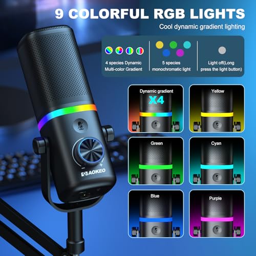 Aokeo AK-10 USB Gaming Microphone with mic arm, Condenser Microphone for PC/MAC/PS4/PS5/Phone-Cardioid Mic with RGB Lighting（White） - color: Ivory