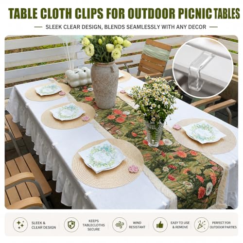 24 Pcs Clear Tablecloth Clips for Indoor Outdoor Tables, Windproof Plastic Table Cloth Holder Clips for Dining Tables, Transparent Picnic Table Cover Clip Clamps for Securing Tablecloths Small - size: Small