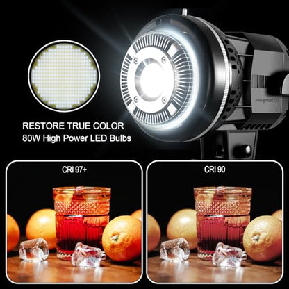 GVM 80W Video Light, Studio Lights for Photography, Softbox Lighting Kit with Bowens Mount, CRI97+ 5600K Colour Temperature , 22in Softbox, Tripod Stand, YouTube, Video, Wedding - size: P80S 80W