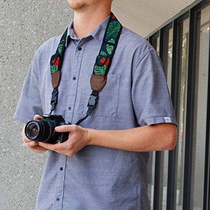 USA Gear TrueSHOT Camera Strap Neoprene Camera Straps - Padded Neck Strap, Pockets, and Quick Release Buckles - Compatible with Canon, Nikon, Sony and More DSLR and Mirrorless Cameras (Tropical) - color: Tropical
