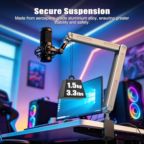 Microphone Boom Arm, Magic Arm Mount with 2 Mic Clips, Professional Desk Mic Stand Adjustable Articulating Bracket, 1/4 & 3/8 Thread Adapter for Podcasting, Streaming & Recording