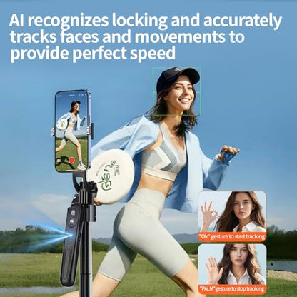 yAyusi 70.9" Auto Face Tracking Selfie Stick Tripod for iPhone with Light, No App, 360° Rotation Tripod that Follows Your Movement with Remote Control for Vlog/Live Stream/Video Recording