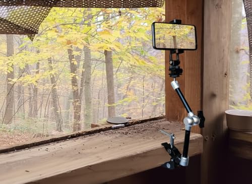 Camera Arm for Hunting,C-Clip Magic Arm Cell Phone Holder for Self Filming Hunts Tripod Compatible Gopro,Trail Camera, iPhone, Mevo Start and Outfitter Action Camera, Substitute Tree Stand Mount