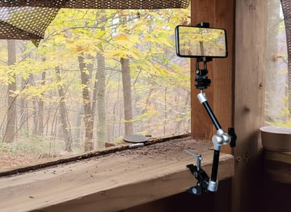 Camera Arm for Hunting,C-Clip Magic Arm Cell Phone Holder for Self Filming Hunts Tripod Compatible Gopro,Trail Camera, iPhone, Mevo Start and Outfitter Action Camera, Substitute Tree Stand Mount