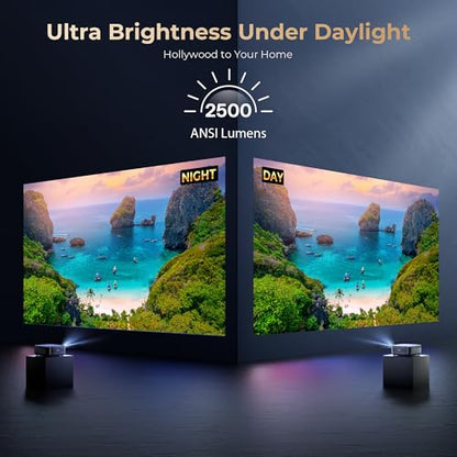 [2500 ANS ＆ 50W] Alvar Outdoor Projector 4K Support with WiFi 6 and Bluetooth, dbx-tv Sound, Built in NetfIix App & DoIby Audio Proyector, Auto Focus & Keystone Smart for Soccer Match