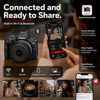 Canon EOS R100 Mirrorless Camera Body with RF-S 18-45mm F4.5-6.3 is STM Lens 6052C012 Bundle with Double Battery, Memory Card, Deco Gear Deluxe Case and Mini Tripod & Accessories - color: Sable