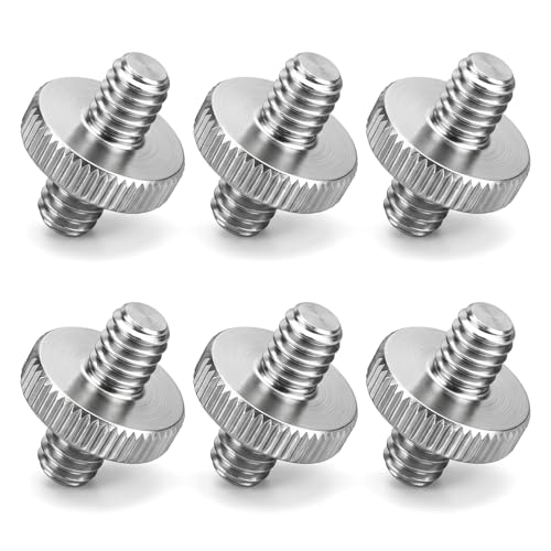 Skrfren 1/4" Male to 1/4" Male Threaded Tripod Screw Adapter, Double Sided Standard Thread Converter, Precision Made Alloy Stud for Camera Cage, Light Stand, Shoulder Rig, Monopod (Silver, 6 Pack)
