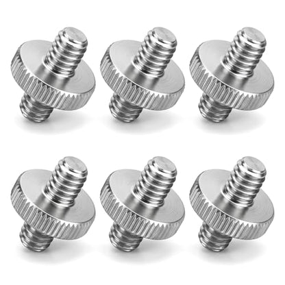 Skrfren 1/4" Male to 1/4" Male Threaded Tripod Screw Adapter, Double Sided Standard Thread Converter, Precision Made Alloy Stud for Camera Cage, Light Stand, Shoulder Rig, Monopod (Silver, 6 Pack)