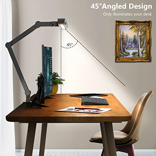 Micomlan Led Desk Lamp with Clamp, Architect Desk Lamp for Home Office with Atmosphere Lighting, 24W Ultra Bright Auto Dimming Computer Light Stepless Dimming and Tempering LED Table Light - color: Black