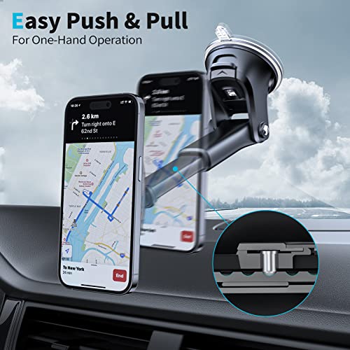 APPS2Car Magnetic Phone Mount, Dashboard Windshield Suction Cup Car Phone Holder Phone Mount with 6 Strong Magnets, Adjustable Telescopic Arm, Compatible with iPhone/Air/Pro/Max/All Smart Phones