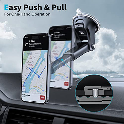 APPS2Car Magnetic Phone Mount, Dashboard Windshield Suction Cup Car Phone Holder Phone Mount with 6 Strong Magnets, Adjustable Telescopic Arm, Compatible with iPhone/Air/Pro/Max/All Smart Phones
