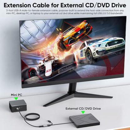 USB Extension Cable 3ft Pack of 2, Type A 3.0 5Gbps Data Transfer & 15W Charging Sync Extender Male to Female for Mouse Keyboard Computer Laptop TV Flash Drive Hub and More