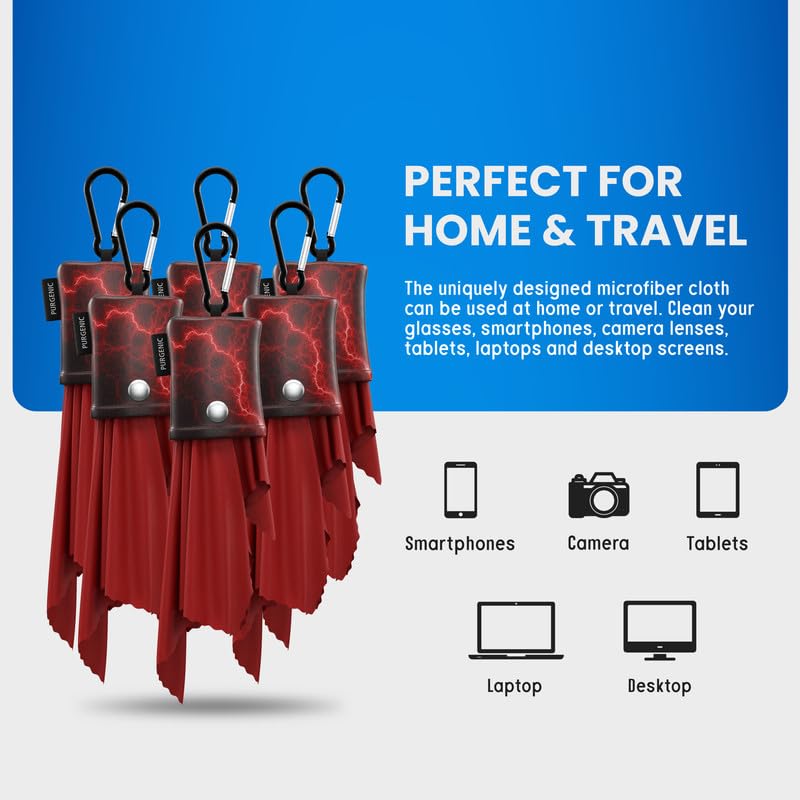 Microfiber Cloth & Glasses Wipes (6 Pack) Lens & Glasses Cleaning Cloth - Eye Glass Clean Cloths - Eyeglass Cleaning Cloth - Glass Cleaning Cloth - Camera Lenses & Gadget Delicate Screens - Red - color: Red Lightning, size: 6 Pack