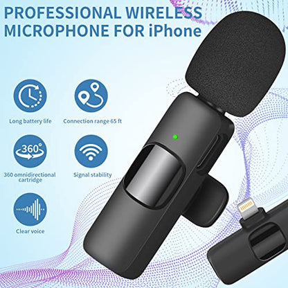 IIQ Wireless Lavalier Microphone for iPhone, Mini Professional Wireless Clip Mic, Tiny Lapel Mic for Video Interview, Podcast, Facebook, YouTube