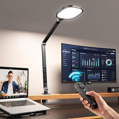 LitONES Remote LED Desk Lamp with Clamp – Professional Home Office Lighting for Zoom Meeting/Video Call/Reading, 2000LM Eye-Caring Dimmable Light with 30 Light Modes, Memory, Timer, CRI 97.8
