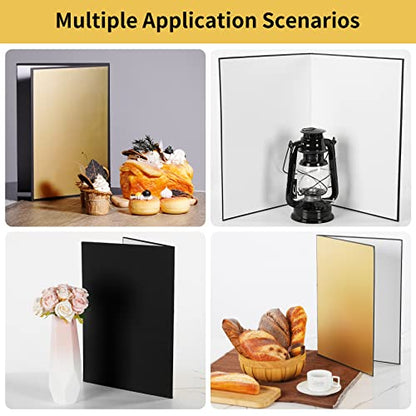 Meking 17" x 12"/43 x 30cm Light Reflector Photography Cardboard, 3-in-1 Studio Foldable Light Diffuser Board for Still Life Product and Food Photo Shooting - Gold, Black, White - color: A3-1 Pack Gold