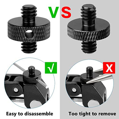 Upgraded 1/4" Male to 1/4" Male Threaded Tripod Screw Adapter Standard Mounting Thread Converter w/Hole for Camera Cage Mount Light Stand Monopo Shoulder Rig Tripod-6 Packs(Hex Wrench Included) - color: Black