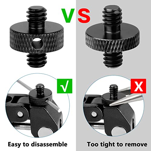 Upgraded 1/4" Male to 1/4" Male Threaded Tripod Screw Adapter Standard Mounting Thread Converter w/Hole for Camera Cage Mount Light Stand Monopo Shoulder Rig Tripod-6 Packs(Hex Wrench Included) - color: Black
