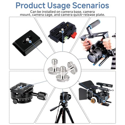 1/4"-20 Camera Screw Set, 16-Pack Stainless Steel Tripod Mount Screw, for Camera Cage, Tripod, Monopod, Quick Release Plate, Photography & Projector Mount Equipment