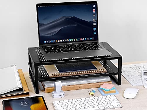 CAXXA 2-Tier Metal Laptop PC Monitor Stand Riser MAX 50 LBS Loading for Monitor, Printer,Black
