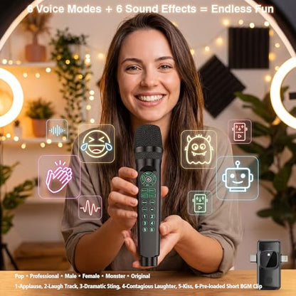 MC9 Online Karaoke Microphone for Phone/PC, Live Streaming Microphone Set | Easy Podcast Kit w/Built-in Sound Card, Voice Changer, Real-Time Monitoring for TikTok YouTube Live Recording Beginners