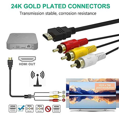 HDMI to RCA Cable, 1080P 5ft/1.5m HDMI Male to 3-RCA Video Audio AV Cable Connector Adapter Transmitter for TV HDTV DVD(NO Signal Conversion Function)