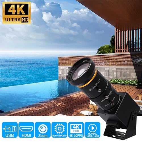 SVPRO 4K Streaming Webcam with 5-50mm Zoom Lens, USB & HDMI Dual Ouput,10X Optical Zoom Manual Focus Camera H.264 Computer Vision Industrial Security Camera for PC/Monitor/TV/Projector