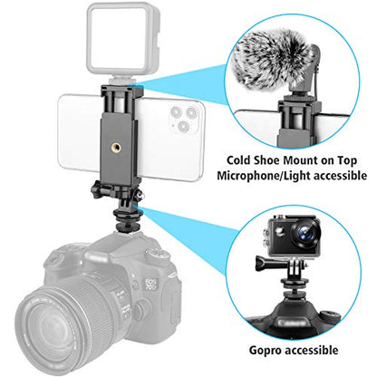 Anwenk Phone Holder Hot Shoe Mount Adapter with Cold Shoe Mount for Microphone/ Flash Light Compatible with Gopro Hero DJI Osmo Action Camera Smartphone, Attach on DSLR Camera / Ring Light/ Tripod