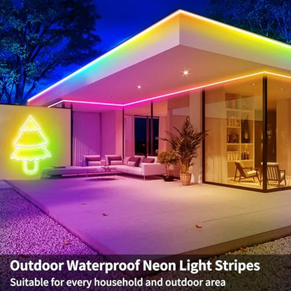 100FT RGB LED Neon Rope Lights,LED Neon Lights with Remote/APP Control,24V IP65 Waterproof Flexible Neon LED Strip Lights for Bedroom Room DIY Decoration（2 Rolls of 50ft with Snap &Screws） - size: 100FT