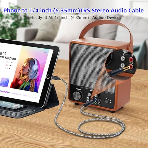 [MFi Certified] Lightn ing to 1/4 inch Audio TRS Stereo Cable, 6.6FT Light ning to 6.35mm inch Adapter, Compatible with i-Pad, i-Phone 14/13/12/Pro, for Amplifier,Speaker,Mixer[NOT for Recording] - size: 6.6FT