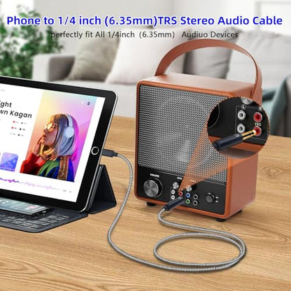 [MFi Certified] Lightn ing to 1/4 inch Audio TRS Stereo Cable, 6.6FT Light ning to 6.35mm inch Adapter, Compatible with i-Pad, i-Phone 14/13/12/Pro, for Amplifier,Speaker,Mixer[NOT for Recording] - size: 6.6FT