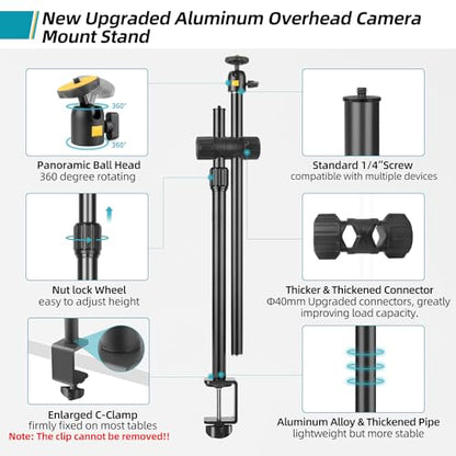 Camera Desk Mount Webcam Stand with Overhead Articulating Magic Boom Arm 1/4" Ball Head for DSLR Tripod, Adjustable Light Stand, Tabletop C Clamp for Ring Light Photo Video Shooting Live Streaming - size: 2DFPGYL