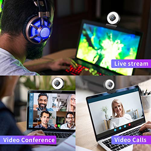 1080P Webcam for PC with Ring Light and Dual Microphone, Auto-Focus Webcam for Streaming, Adjustable Brightness Web Cam, USB Webcam for Zoom Skype| YouTube | PC | Mac| Laptop Desktop