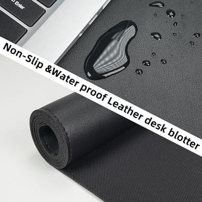 AFIING Black Desk Mat 31.5" x 12", Leather Desk Pad | Waterproof PU Leather, Non-Slip Rubber Base, Desk Protector, Office & Home - color: Pureblack