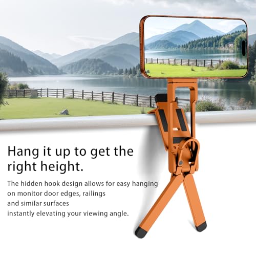 COMAN DP58 Magnetic Phone Tripod, Aluminum MagSafe Tripod Stand with Carabiner, Mini Portable Travel Pocket Stand for iPhone & Non-Magnetic Phones with Included Ring - color: Orange