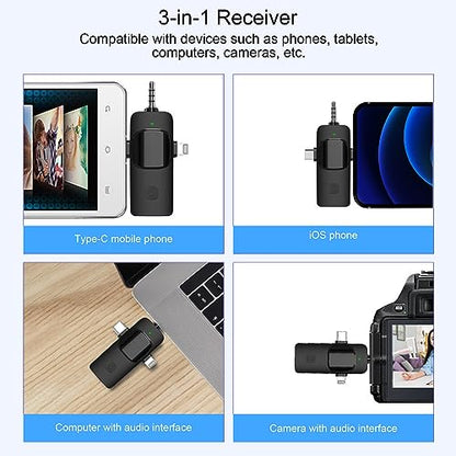 Wireless Lavalier Microphone Set, Omnidirectional High Sensitivity Pickup, Rechargeable Lithium Battery Design, One-Click Connection, Intelligent Noise Reduction, Ideal for Indoor Use