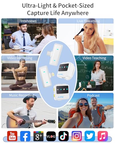 Wireless Microphone for iPhone Mini Lav Mic with Smart Noise Reduction, Reverb Effect, 30H Battery Life, Suitable for Podcast, Vlogging, Streaming - Ideal for Content Creators and Streamers - size: White Mic for iOS/Android