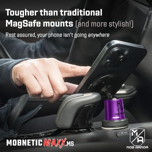Mob Armor MobNetic Maxx MS - MagSafe Compatible Car Phone Mount w/ 90º Tilt, 360º Rotation & Durable Aluminum Build, Magnetic Holder for iPhone & Android Devices, USA Assembled - Purple Chrome - color: Purple Chrome